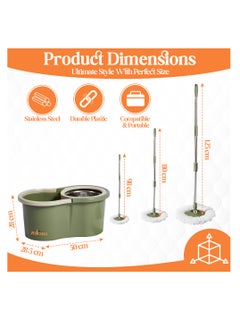 Zalcoon Spin Mop and Bucket with Wringer Set, 360° Spinning Mop and Bucket System with 2 Replacement Heads, Stainless Steel Adjustable Handle and Scrub Brush for Floor Cleaning (Green)  - Image 3