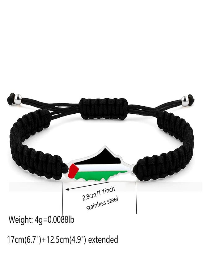 يولوفيدو سوار خريطة فلسطين من Uloveido، مصنوع من حبل أسود - مجوهرات يدوية قابلة للتعديل للرجال والنساء، بتصميم علم فلسطين المنسوج YA5882 - Image 5