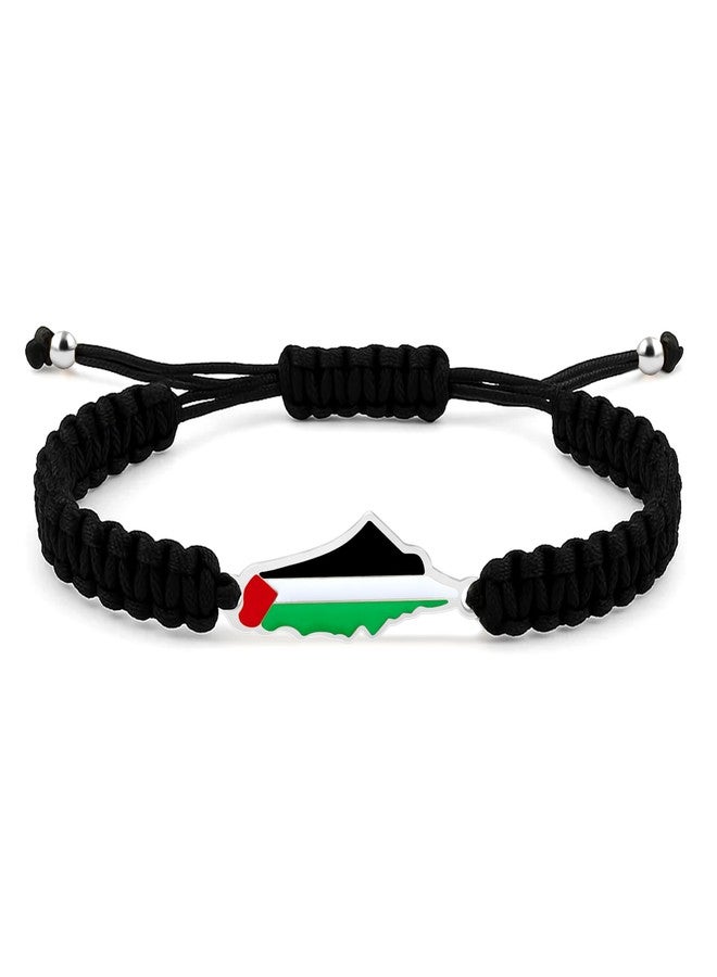 يولوفيدو سوار خريطة فلسطين من Uloveido، مصنوع من حبل أسود - مجوهرات يدوية قابلة للتعديل للرجال والنساء، بتصميم علم فلسطين المنسوج YA5882 - Image 1