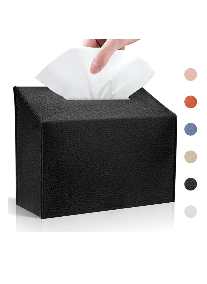 Oasisgalore - Tissue Box Cover Holder, Leather Paper Towel Dispenser for Tabletop, Bathroom, Car, Office (Black-1 Pack) - Image 1