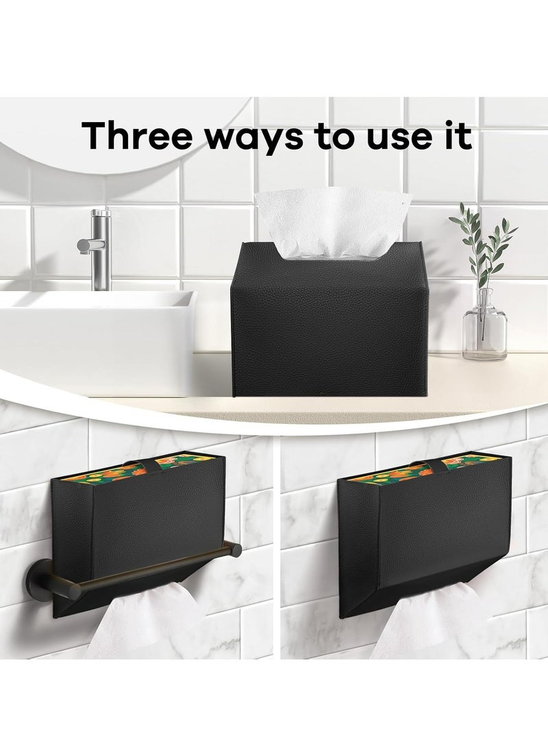Oasisgalore - Tissue Box Cover Holder, Leather Paper Towel Dispenser for Tabletop, Bathroom, Car, Office (Black-1 Pack) - Image 1