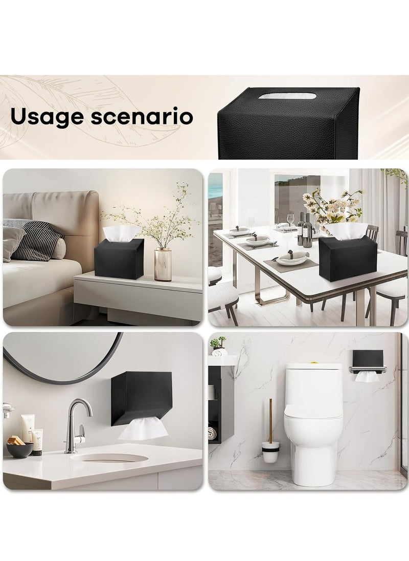 Oasisgalore - Tissue Box Cover Holder, Leather Paper Towel Dispenser for Tabletop, Bathroom, Car, Office (Black-1 Pack) - Image 1