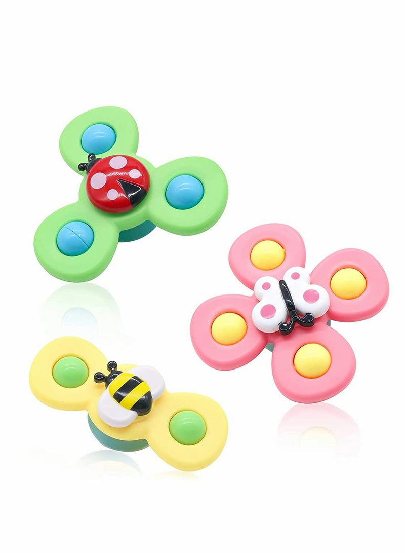 Excefore Toddler Spinner Toys, 3 Pack Learning Toys, Suction Cup Spinner Toy, Baby Water Toy Attractive Stress Relief Suction Cup Animal Interactive Baby Toys for Bath Tub, Dining Table, High Chair - Image 1