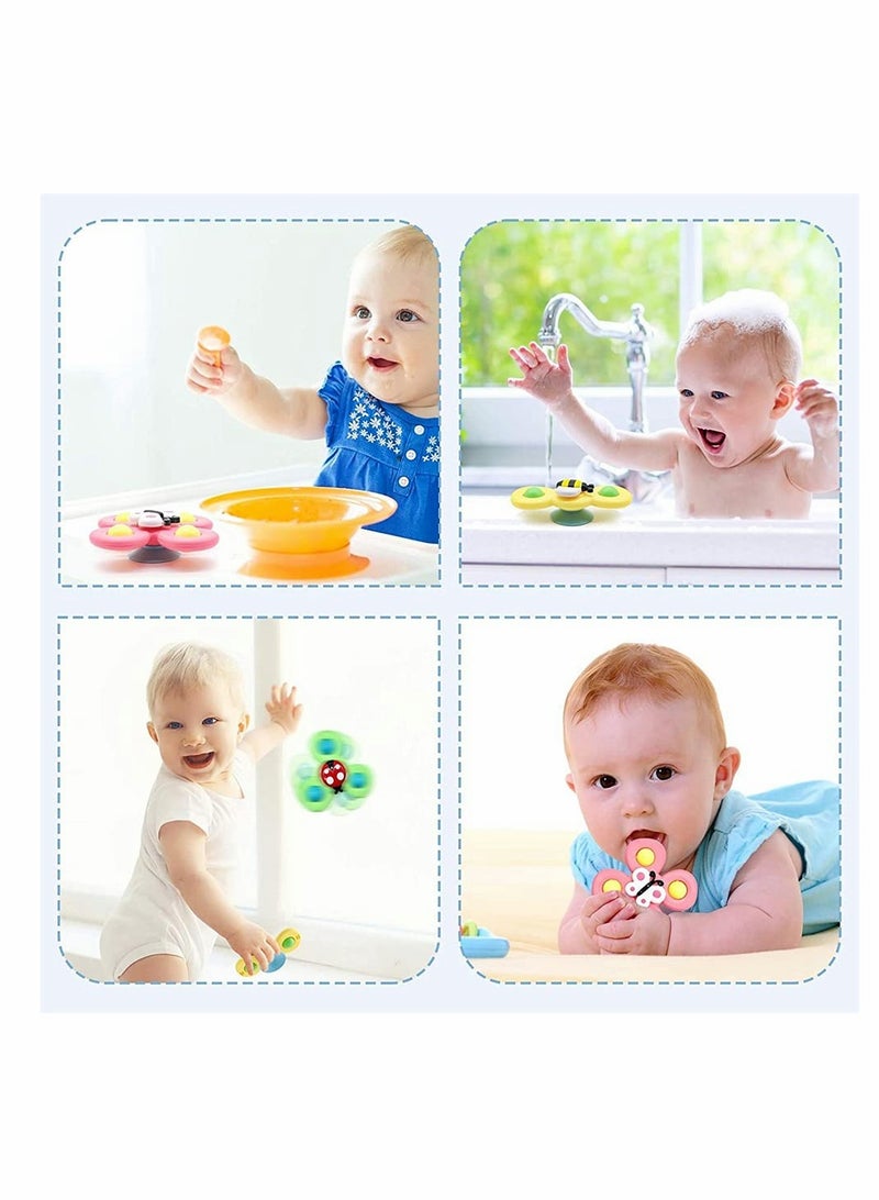 Excefore Toddler Spinner Toys, 3 Pack Learning Toys, Suction Cup Spinner Toy, Baby Water Toy Attractive Stress Relief Suction Cup Animal Interactive Baby Toys for Bath Tub, Dining Table, High Chair - Image 3