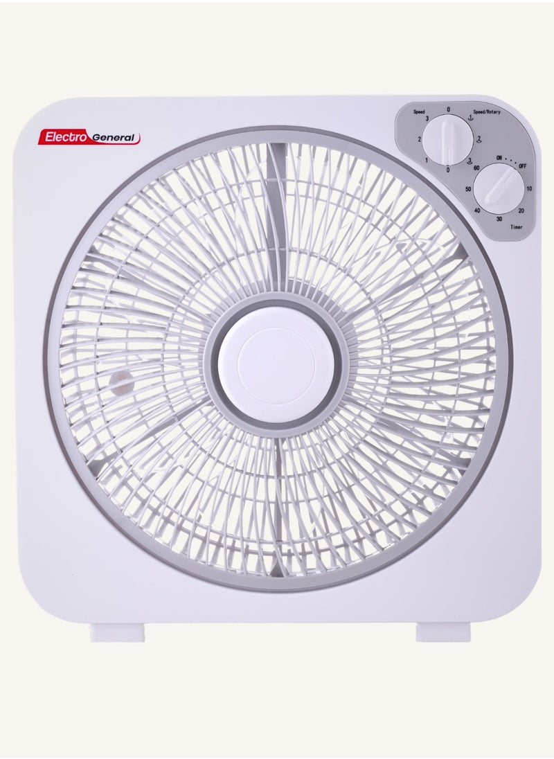 Electro General - Electro General Box Fan Model FBX-WGR30 - 6 Durable PP Blades - Full Copper Motor (66*12mm) - One-Hour Timer - 3 Speed Settings - Swing Feature for Left-to-Right Air Distribution - Compact Design with High-Performance Operation - Image 1