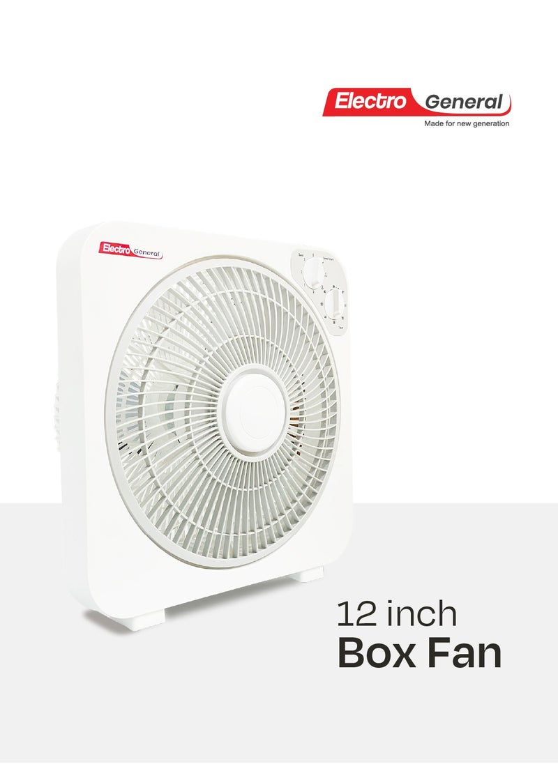 Electro General - Electro General Box Fan Model FBX-WGR30 - 6 Durable PP Blades - Full Copper Motor (66*12mm) - One-Hour Timer - 3 Speed Settings - Swing Feature for Left-to-Right Air Distribution - Compact Design with High-Performance Operation - Image 1