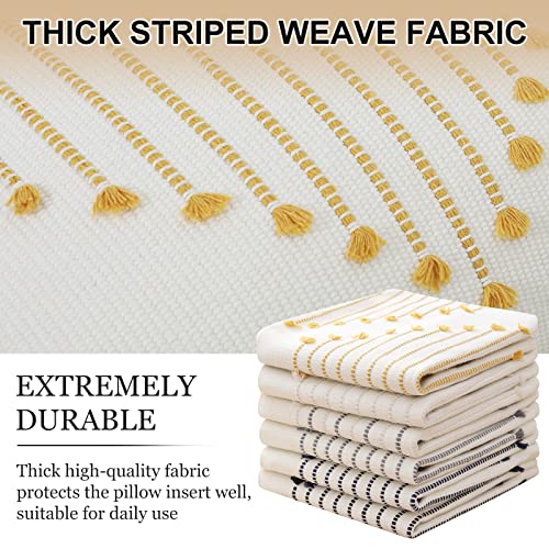 Mecatny Boho Outdoor Throw Pillow Covers 12X20 Set of 2, Farmhouse Lumbar Pillow Covers for Couch Sofa Living Room, Yellow & White - Image 3