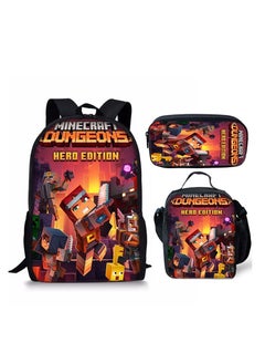 NIBEMINENT Cartoon printed three piece backpack for primary and secondary school students, anime backpack, shoulder bag, pencil case  - Image 1