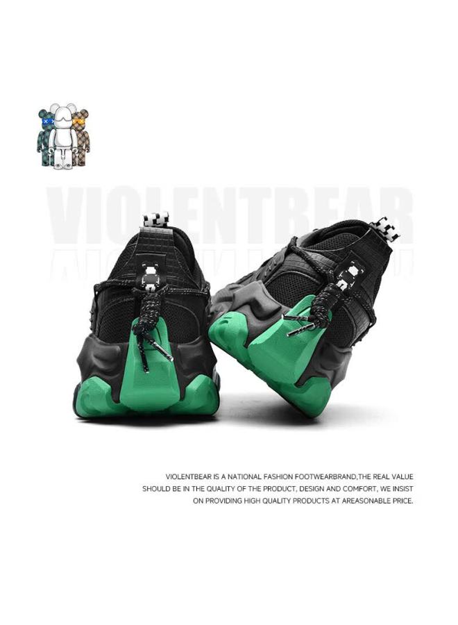 Violentbear Men's Sports Shoes Spring Summer Breathable Mesh Dad Sneakers Non-slip Couple Shoes Black Green Size 37 - Image 3