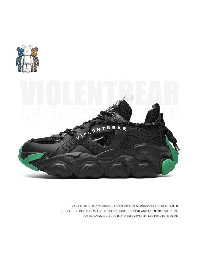 Violentbear Men's Sports Shoes Spring Summer Breathable Mesh Dad Sneakers Non-slip Couple Shoes Black Green Size 37 - Image 1
