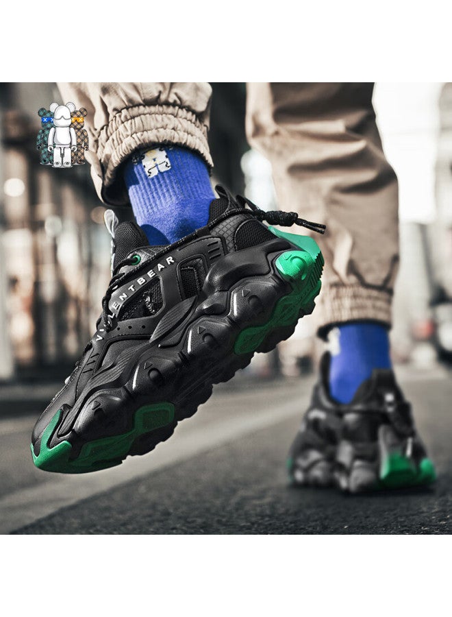Violentbear Men's Sports Shoes Spring Summer Breathable Mesh Dad Sneakers Non-slip Couple Shoes Black Green Size 37 - Image 5