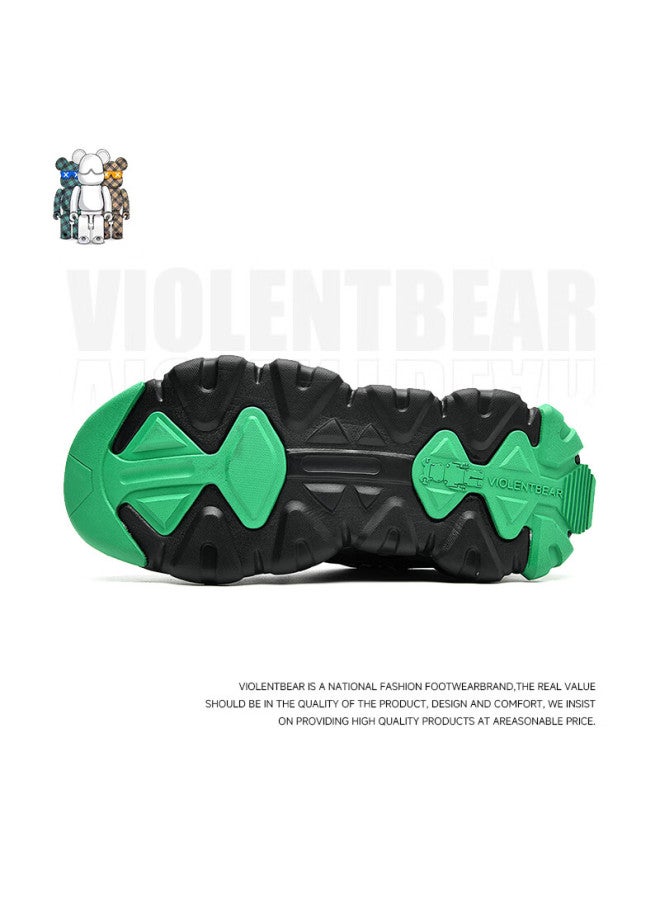 Violentbear Men's Sports Shoes Spring Summer Breathable Mesh Dad Sneakers Non-slip Couple Shoes Black Green Size 37 - Image 4