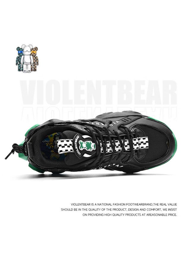 Violentbear Men's Sports Shoes Spring Summer Breathable Mesh Dad Sneakers Non-slip Couple Shoes Black Green Size 37 - Image 2