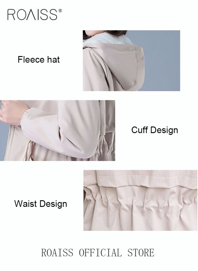 roaiss - Women Jackets Hooded Windbreaker Female Fleece Warm Thick Cotton Padded Women Mid-Length Plus Fleece Hooded Cotton Jacket Women Zip-In Hooded Coat. - Image 1