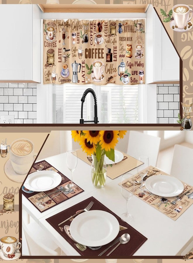 Fourluoo 16 Pcs Coffee Kitchen Decor and Accessories Set Coffee Brown Kitchen Towel and Dishcloth Non Slip Rug Mat for Floor Farmhouse Oven Mitt and Pot Holder Curtain Set for Home Decoration Gift - Image 4