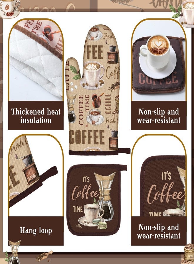 Fourluoo 16 Pcs Coffee Kitchen Decor and Accessories Set Coffee Brown Kitchen Towel and Dishcloth Non Slip Rug Mat for Floor Farmhouse Oven Mitt and Pot Holder Curtain Set for Home Decoration Gift - Image 5