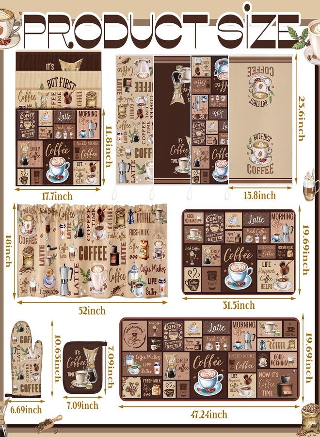 Fourluoo 16 Pcs Coffee Kitchen Decor and Accessories Set Coffee Brown Kitchen Towel and Dishcloth Non Slip Rug Mat for Floor Farmhouse Oven Mitt and Pot Holder Curtain Set for Home Decoration Gift - Image 3