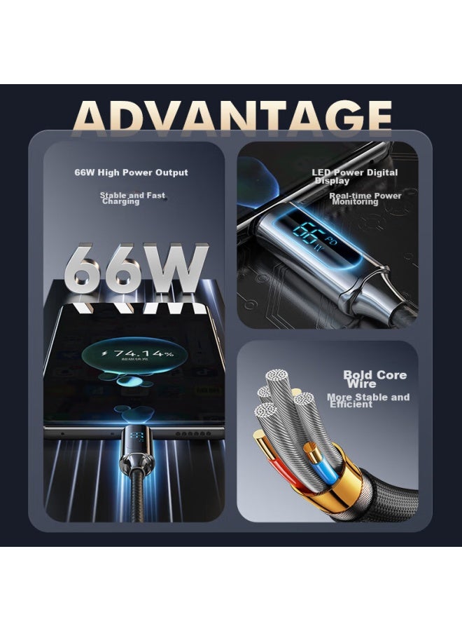 Newmine W Type-c Data Cable, 6a/5a Super Fast Charging, 1.2 Meter Charging Cord, Universal, Digital Display Version - Image 3