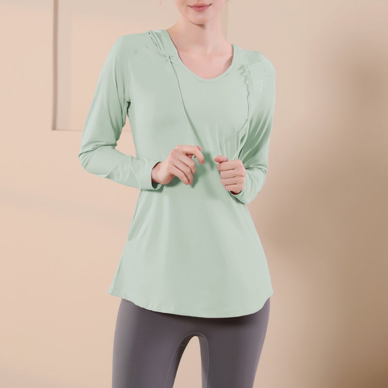 Generic Yoga Clothing Sports Top Womens Autumn and Winter Casual Loose Slimming Blouse Long Sleeve Quick-drying Hooded Running Fitness Sweater Green 