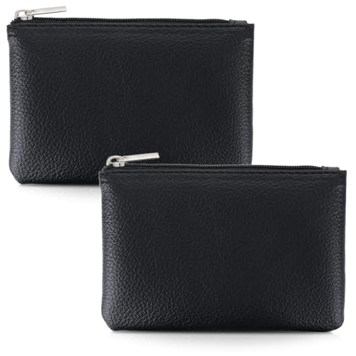 DXMWWTP 2 Pack Leather Zipper Coin Purse,Portable Change Wallet,Coin Pouch with Zipper for Men Women,Small Pouch Change Purse Coin Bag,Mini Coin Pocket Pouch Change Holder for Men Women(black) - Image 1