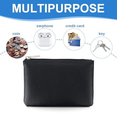 DXMWWTP 2 Pack Leather Zipper Coin Purse,Portable Change Wallet,Coin Pouch with Zipper for Men Women,Small Pouch Change Purse Coin Bag,Mini Coin Pocket Pouch Change Holder for Men Women(black) - Image 3