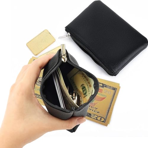 DXMWWTP 2 Pack Leather Zipper Coin Purse,Portable Change Wallet,Coin Pouch with Zipper for Men Women,Small Pouch Change Purse Coin Bag,Mini Coin Pocket Pouch Change Holder for Men Women(black) - Image 5