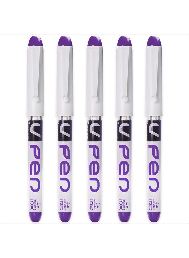 PILOT V PEN - Erasable Disposable Fountain Pen - 0.6mm Nib Tip - Medium Line - Pack of 5 - Violet Ink - Image 1