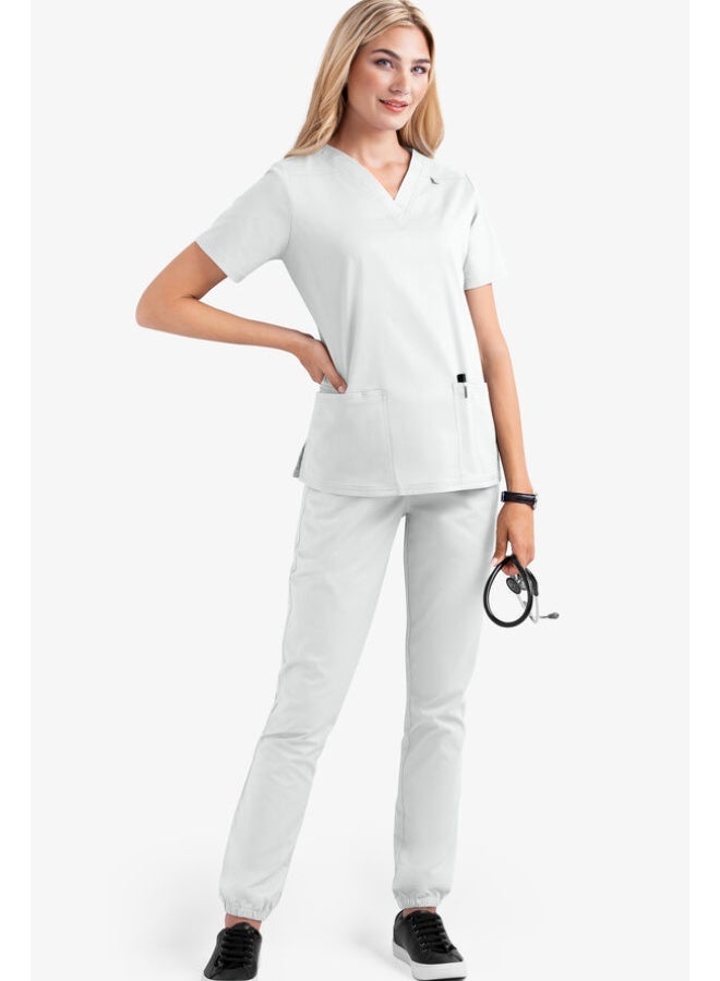 Loquat Womens Medical Scrubs Set Medical Uniform Set White - Image 1