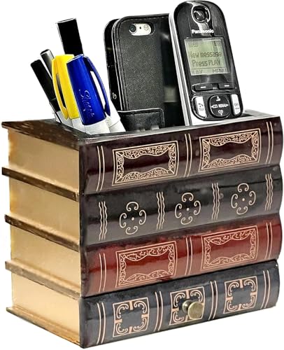 Bellaa حامل أقلام بيللا 20591 منظم مكتب مع درج تخزين سفلي تصميم عتيق وزخرفي للكتب للمكتب المنزلي والمكتبة - Image 5