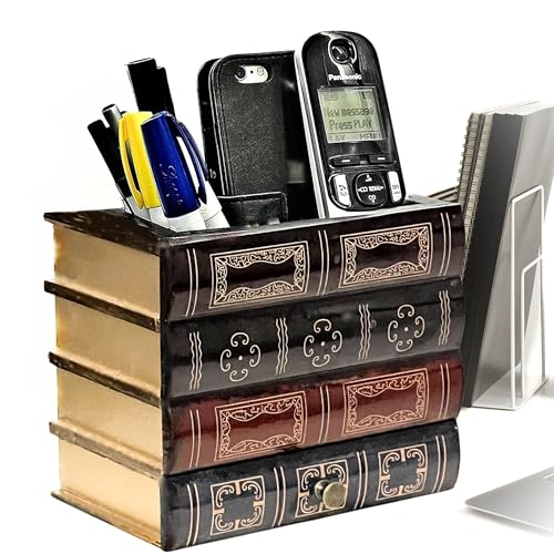Bellaa حامل أقلام بيللا 20591 منظم مكتب مع درج تخزين سفلي تصميم عتيق وزخرفي للكتب للمكتب المنزلي والمكتبة - Image 1