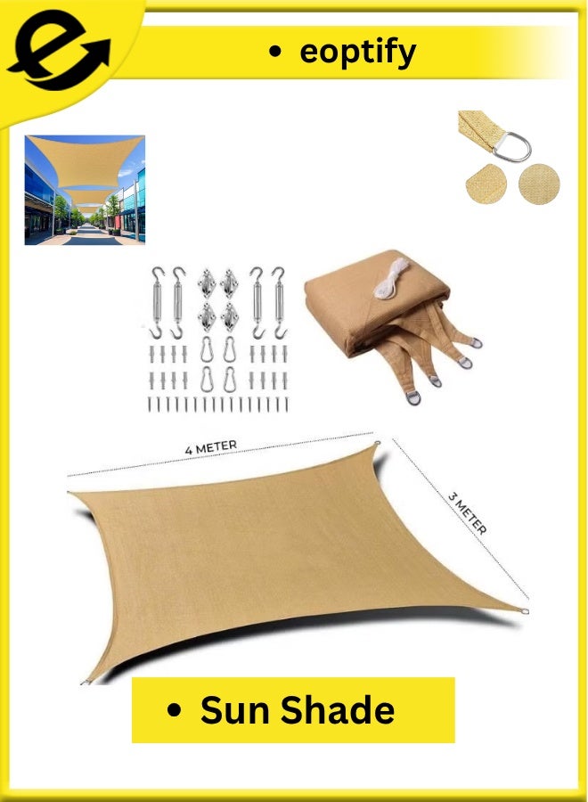Eoptify 160GSM Beige Rectangular Sun Shade Sail – Waterproof, UV-Blocking Awning with Stainless Steel Hardware (3x4 Meter) for Outdoor Pool, Backyard, Garden, and Activities. - Image 1