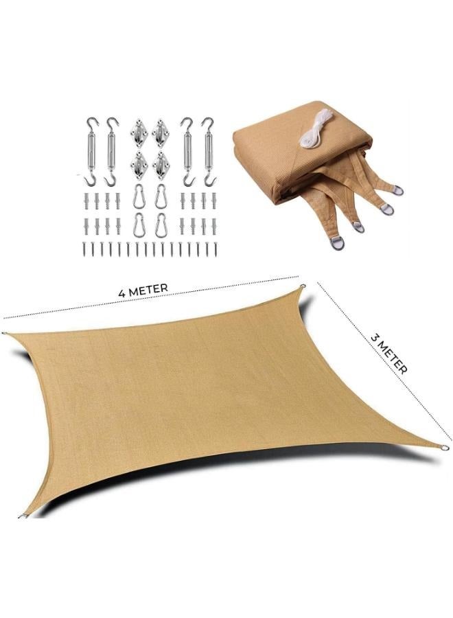 Eoptify 160GSM Beige Rectangular Sun Shade Sail – Waterproof, UV-Blocking Awning with Stainless Steel Hardware (3x4 Meter) for Outdoor Pool, Backyard, Garden, and Activities. - Image 3