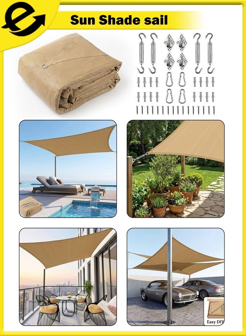 Eoptify 160GSM Beige Rectangular Sun Shade Sail – Waterproof, UV-Blocking Awning with Stainless Steel Hardware (3x4 Meter) for Outdoor Pool, Backyard, Garden, and Activities. - Image 1