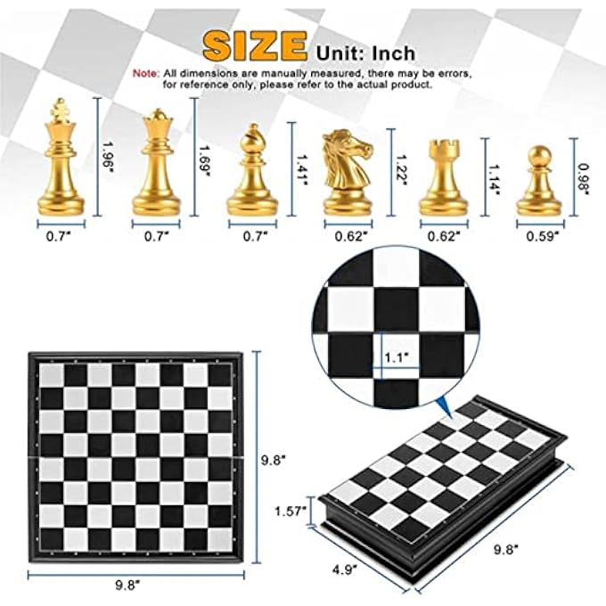AM ANNA Magnetic Travel Chess Set, Plastic Portable Folding Chess Board Game with Gold and Silver Chess Pieces, Folding Board Travel Chess Set Game for Kids and Adults Educational Toys - Image 2