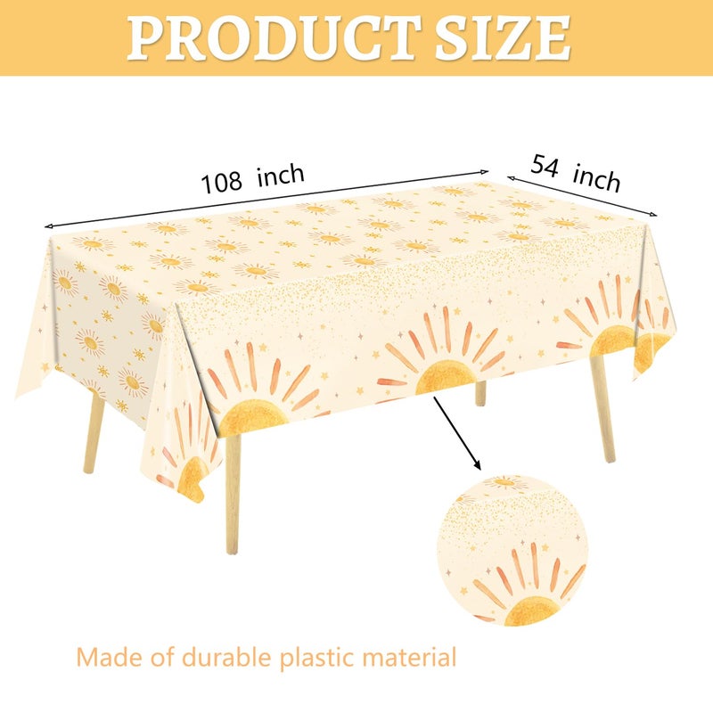 Oigco 3Pcs Boho Sun Birthday Party Tablecloths First Trip Around The Sun Party Decorations Disposable Plastic Table Covers Boho Baby Shower Supplies, 54 x 108 Inches - Image 3