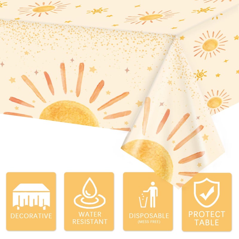 Oigco 3Pcs Boho Sun Birthday Party Tablecloths First Trip Around The Sun Party Decorations Disposable Plastic Table Covers Boho Baby Shower Supplies, 54 x 108 Inches - Image 4