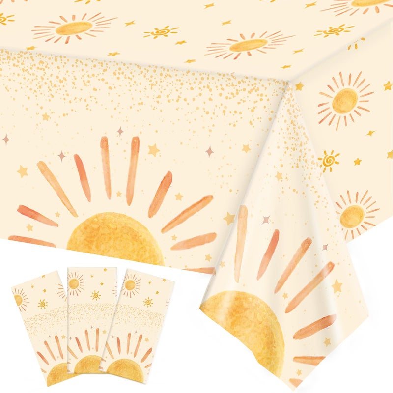 Oigco 3Pcs Boho Sun Birthday Party Tablecloths First Trip Around The Sun Party Decorations Disposable Plastic Table Covers Boho Baby Shower Supplies, 54 x 108 Inches - Image 1