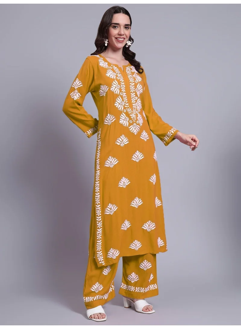 Alaya Mustardyellow Women Hand Embroidered Chikankari Rayon kurta set AL4084KS for Women | Best Price UAE