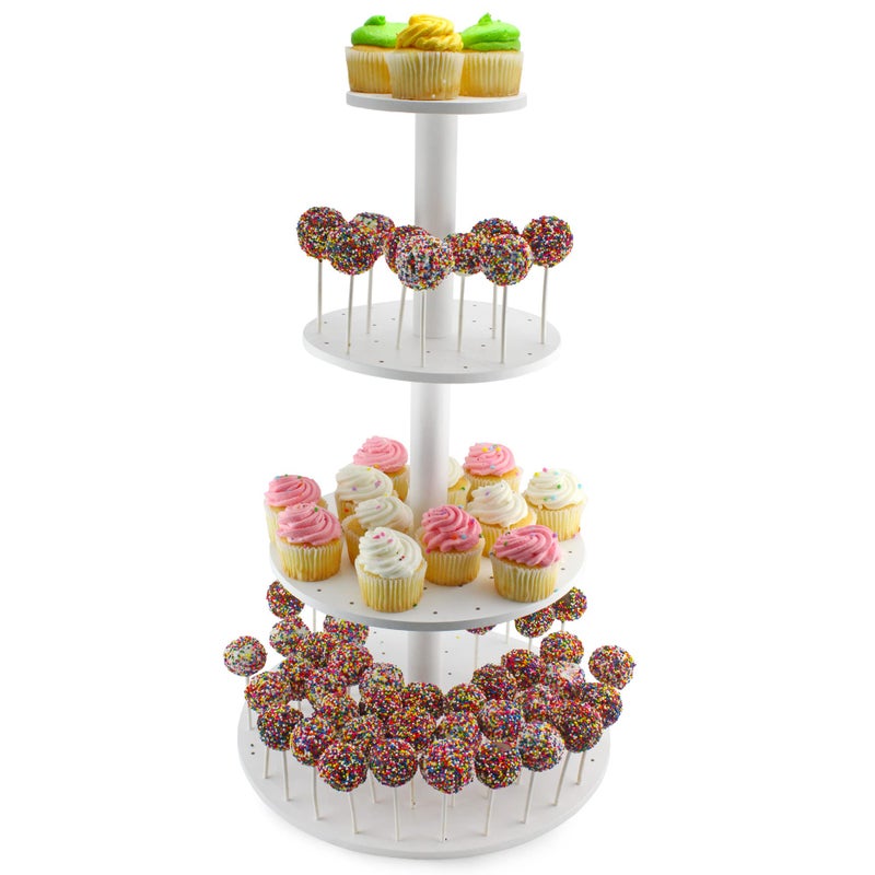 Darware Darware Cake Pop  Cupcake Stand 4Tiered White Wooden Dessert Display for Parties and Special Events 