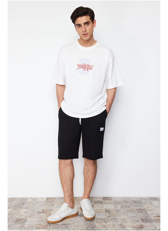 trendyol Black Regular/Regular Fit Ribbed Labeled Elastic Waist Shorts TMNSS24SR00017  - Image 1