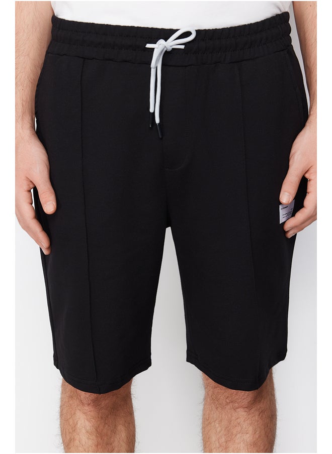 trendyol Black Regular/Regular Fit Ribbed Labeled Elastic Waist Shorts TMNSS24SR00017  - Image 4