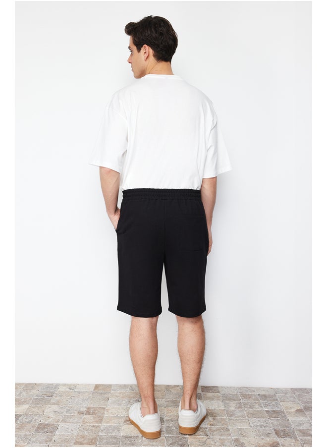 trendyol Black Regular/Regular Fit Ribbed Labeled Elastic Waist Shorts TMNSS24SR00017  - Image 5