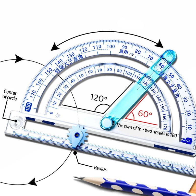 15cm Multifunctional 4 in 1 Protractor with Circular Drawing Tool for Geometry Drafting - Image 3