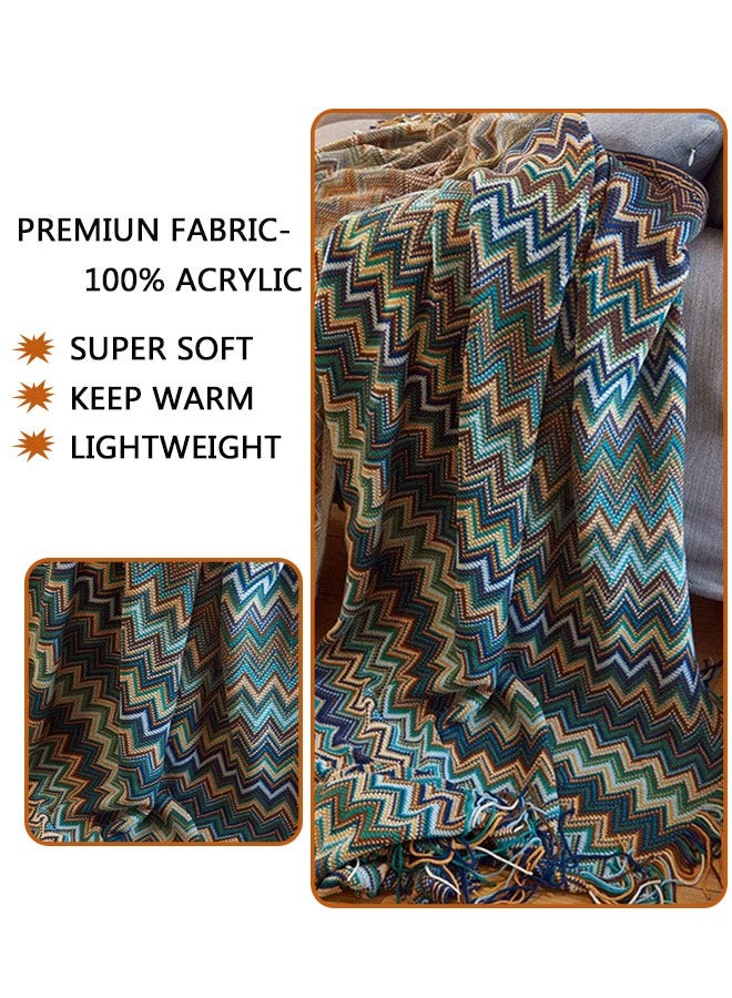 Knitted Tassel Blankets, Super Soft Cozy Lightweight Decorative Throw Blankets for Couch , Bed, Sofa, Outdoor Throw Blanket All Seasons 127x178CM（Blue） - Image 3