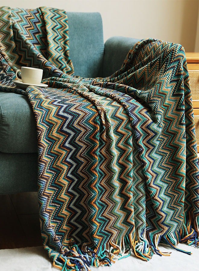Knitted Tassel Blankets, Super Soft Cozy Lightweight Decorative Throw Blankets for Couch , Bed, Sofa, Outdoor Throw Blanket All Seasons 127x178CM（Blue） - Image 1