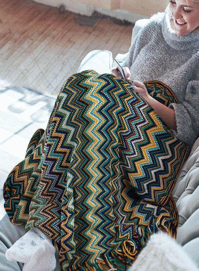 Knitted Tassel Blankets, Super Soft Cozy Lightweight Decorative Throw Blankets for Couch , Bed, Sofa, Outdoor Throw Blanket All Seasons 127x178CM（Blue） - Image 5
