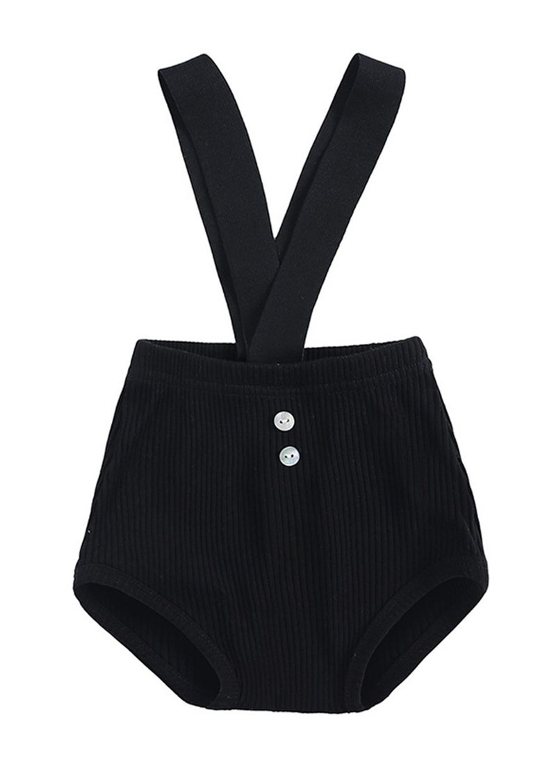 KIDS TALES Summer Cotton V Overalls For Casual Baby Shorts Black  - Image 1