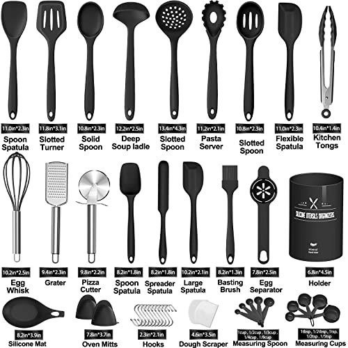 AIKKIL 43 Pcs AIKKIL Kitchen Utensils Set, Heat Resistant Silicone Cooking Kitchen Utensils Set with Holder, Spoon, Spatula, Kitchen Gadgets Tools Set For Nonstick Cookware, Dishwasher(BPA Free, Black) - Image 2