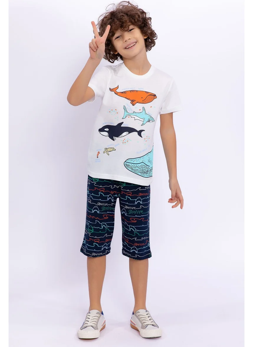 روليبولي Blue Whale Cream Boys Capri Set