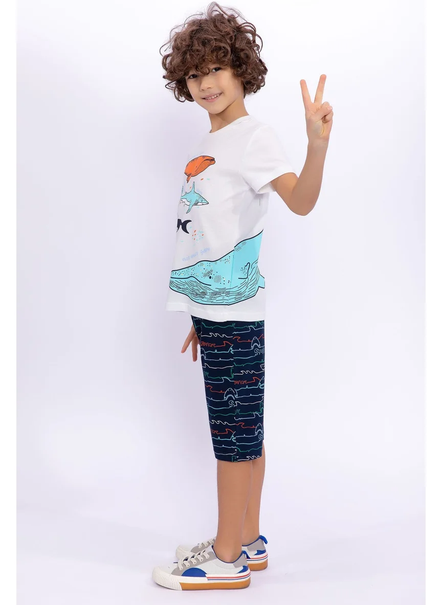 روليبولي Blue Whale Cream Boys Capri Set